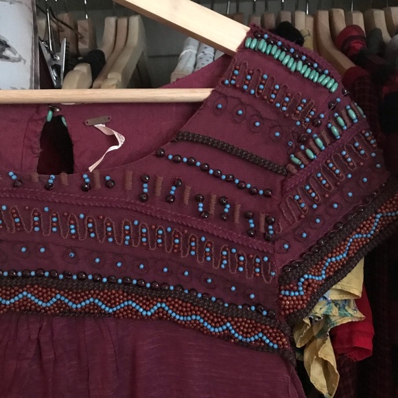 Free People Burgundy Beaded Tunic - Picture 2 of 7